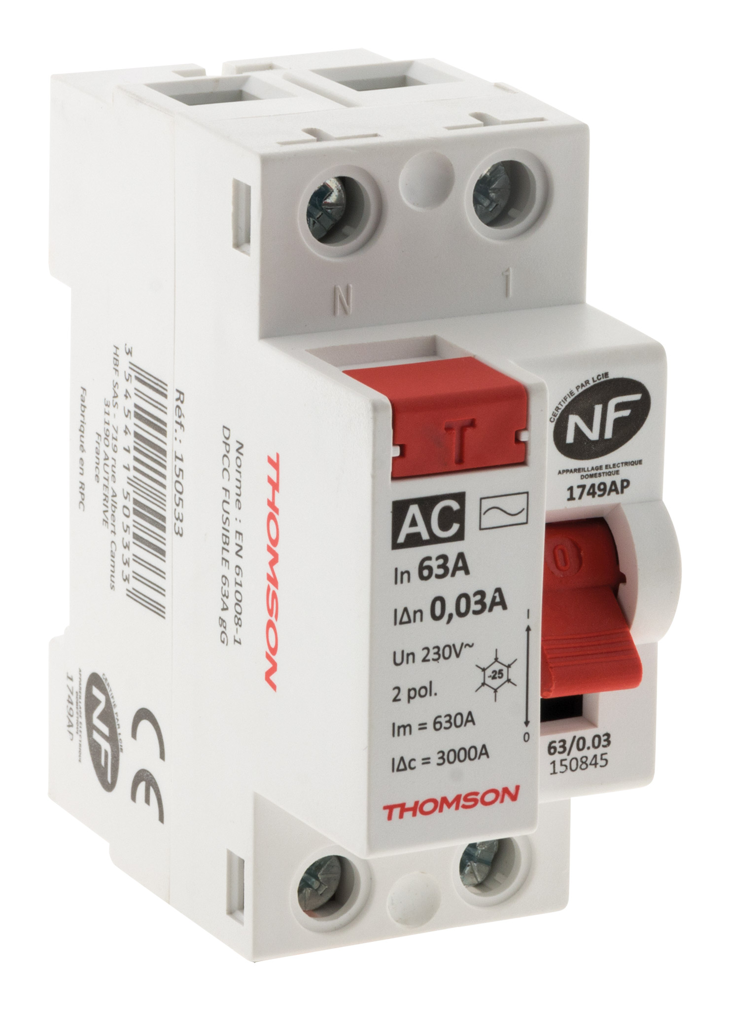 Interrupteur différentiel à vis 63a type ac nf-thomson