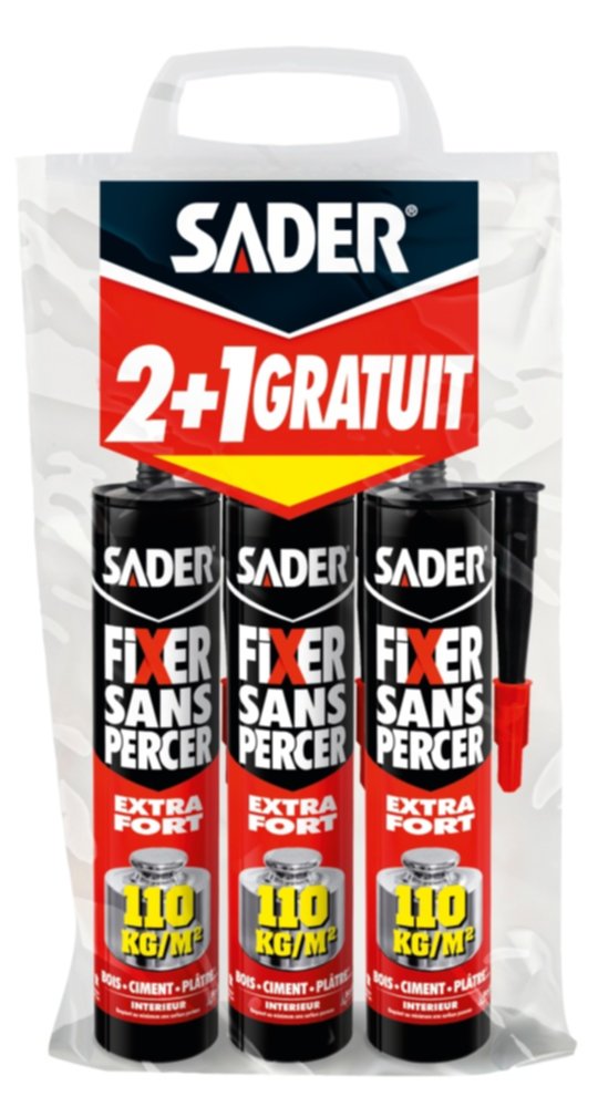 3 cartouches Colle Fixer sans percer 310 ml (2+1 gratuite) - SADER