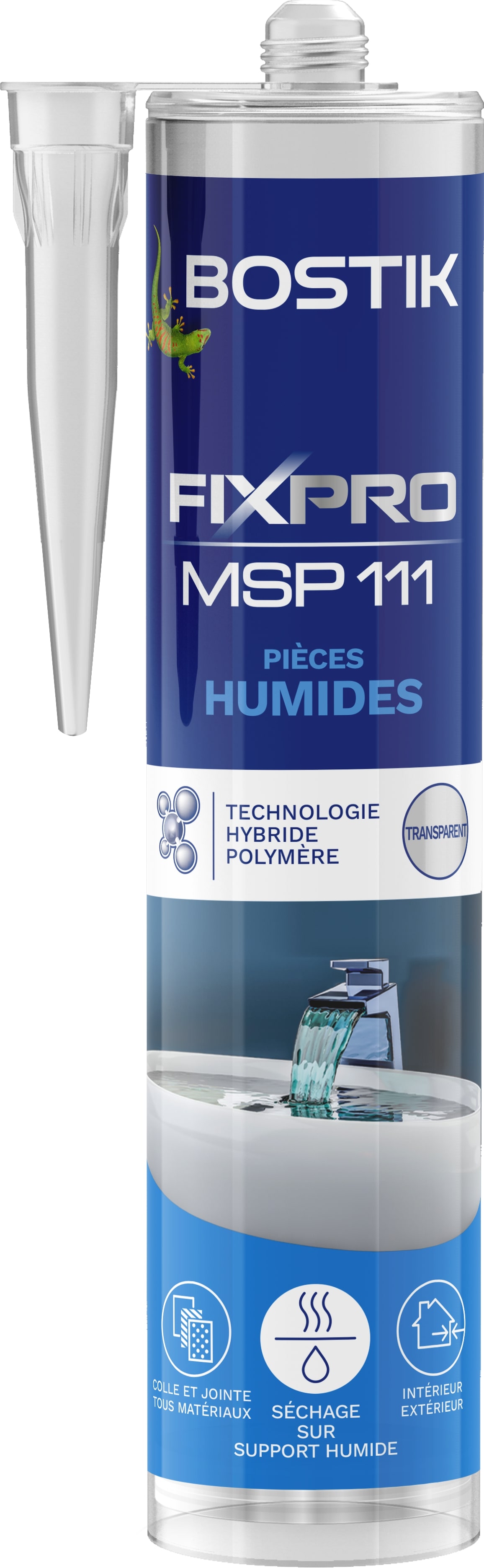 Colle Mastic FIXPRO MSP 111 Pièces Humides Transparent 290ml - BOSTIK