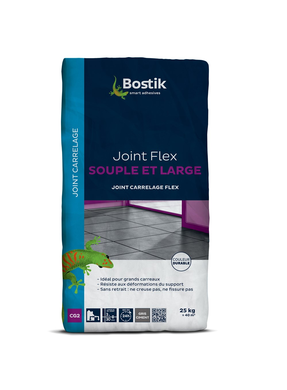 Joint flex souple et large 3 à 30mm gris ciment 25 kg