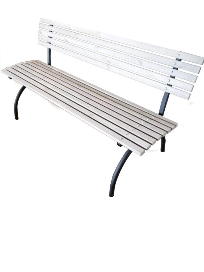 Banc en pin Square 160x64xh82cm gris cérusé + pieds noirs