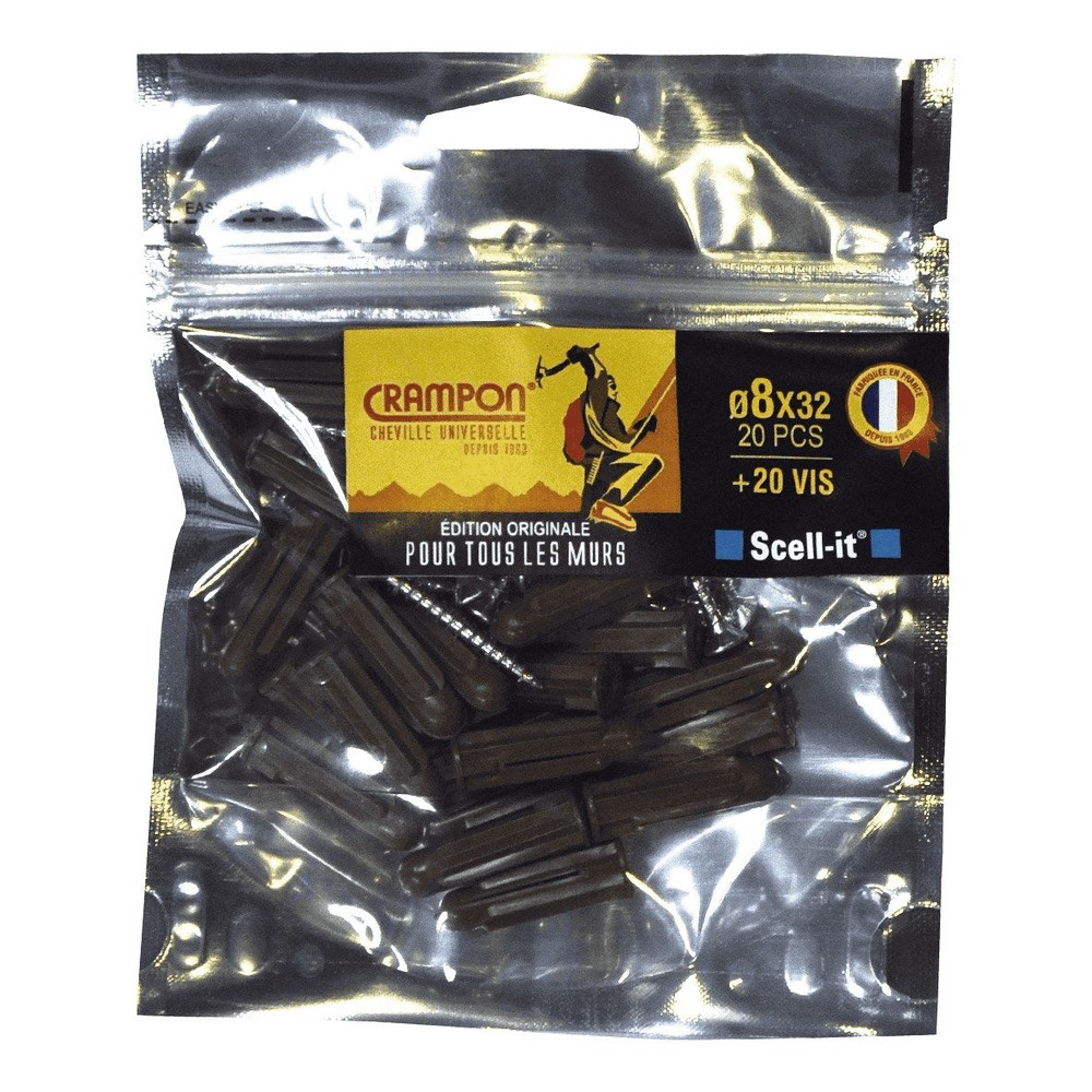 20 chevilles universelles Crampon nylon PZ Ø8x32mm CRF08-XSBAG - SCELL IT