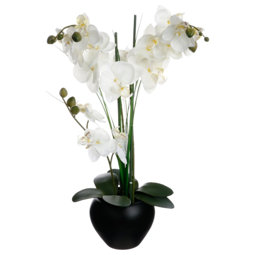 Orchidée artificielle en vase céramique noir H.53cm - ATMOSPHERA