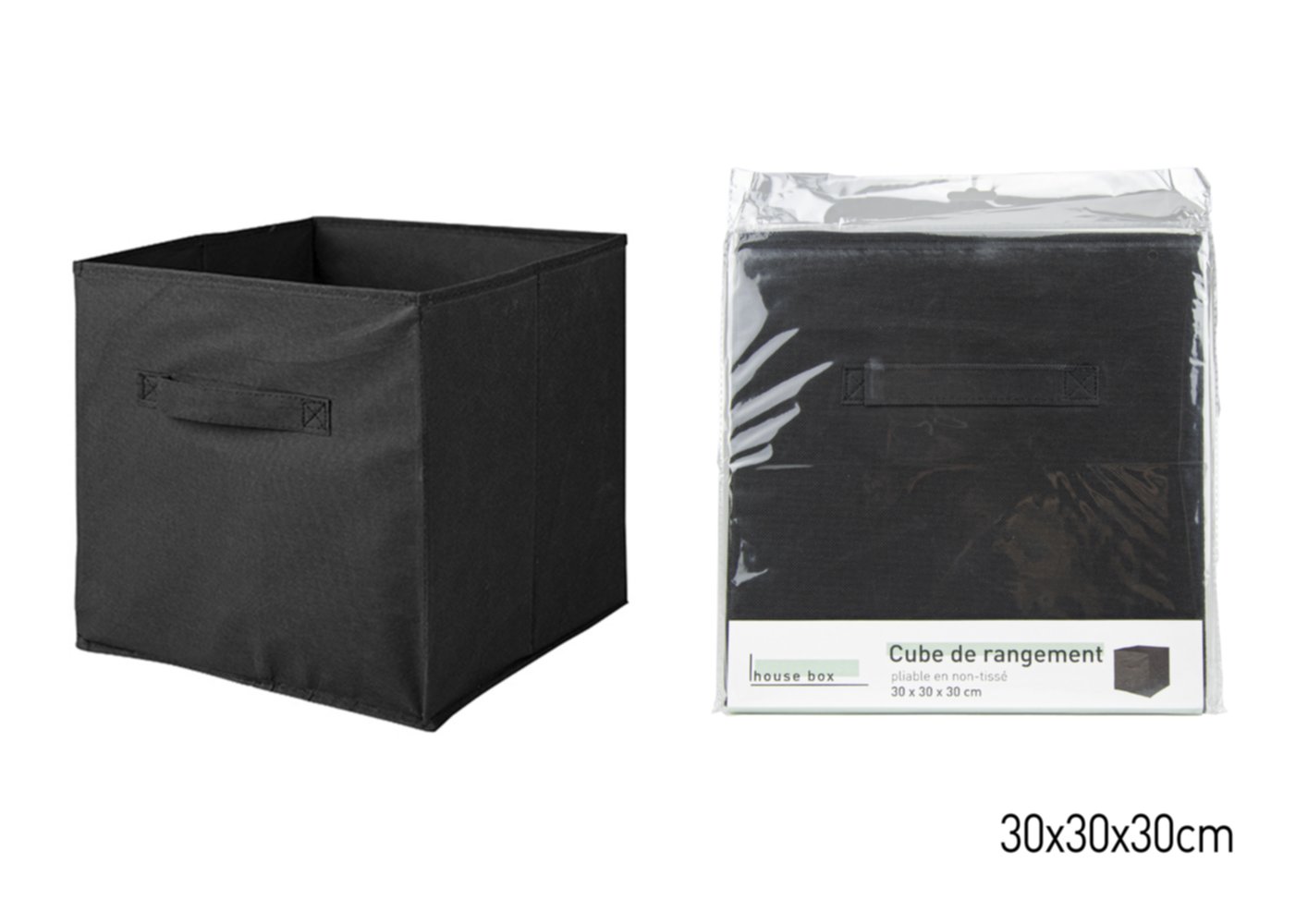 Cube de rangement pliable noir 30 x 30 x 30 cm - KB8