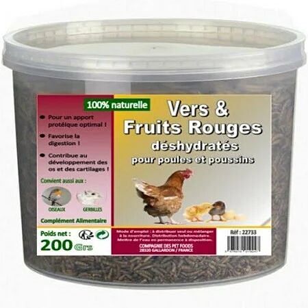 Aliment Volaille Vers et Fruits Rouges 200gr