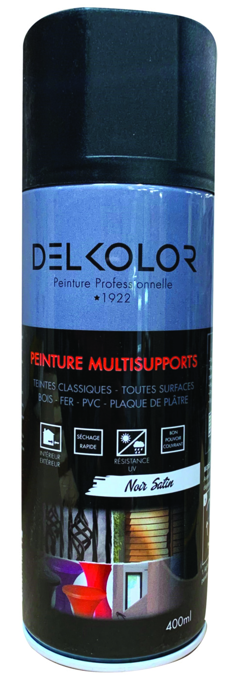 Peinture aérosol professionnelle Noir satin 400ml - DELKOLOR