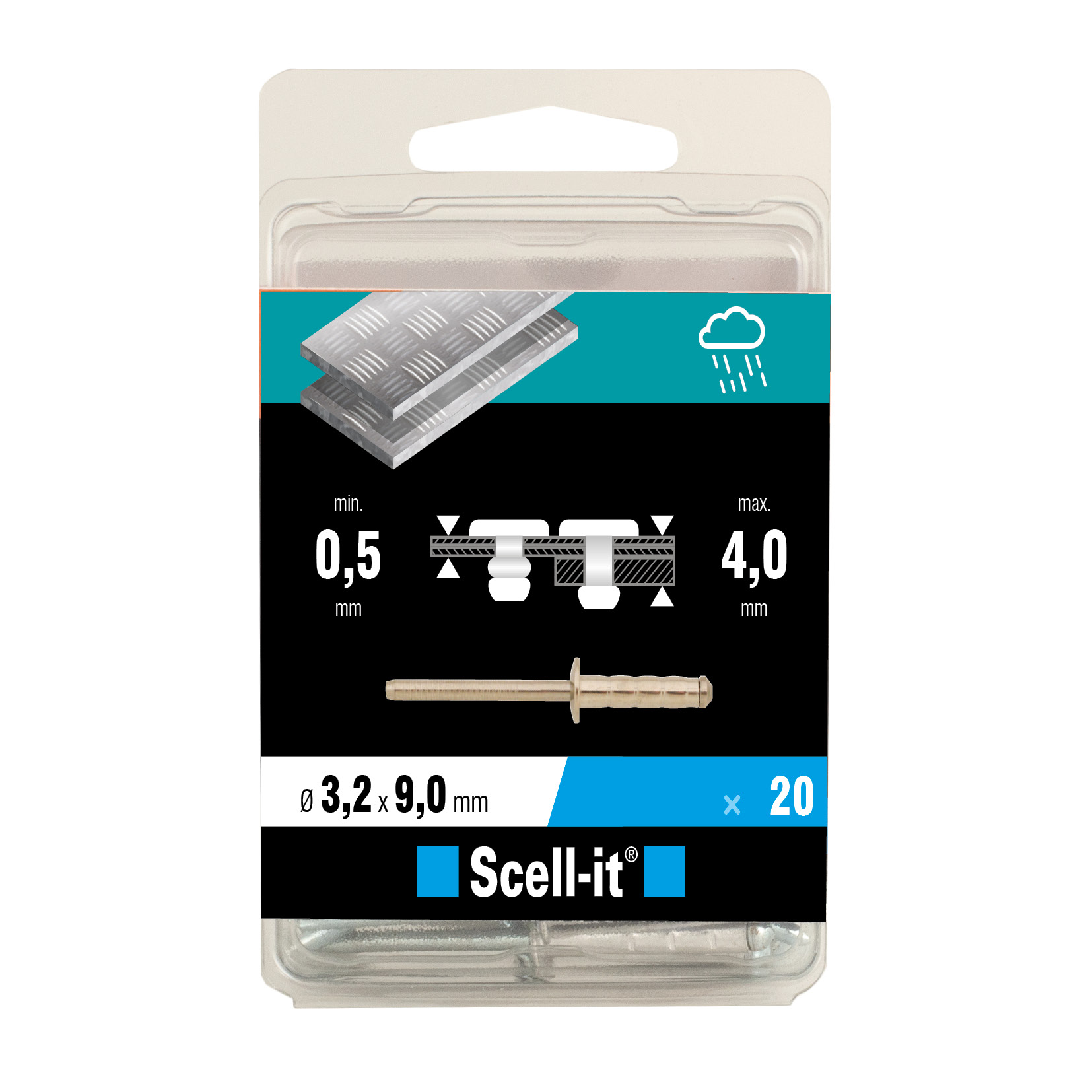 Boîte de 20 rivets multi-serrage Ø 3.2 x 9.0 mm - SCELL IT