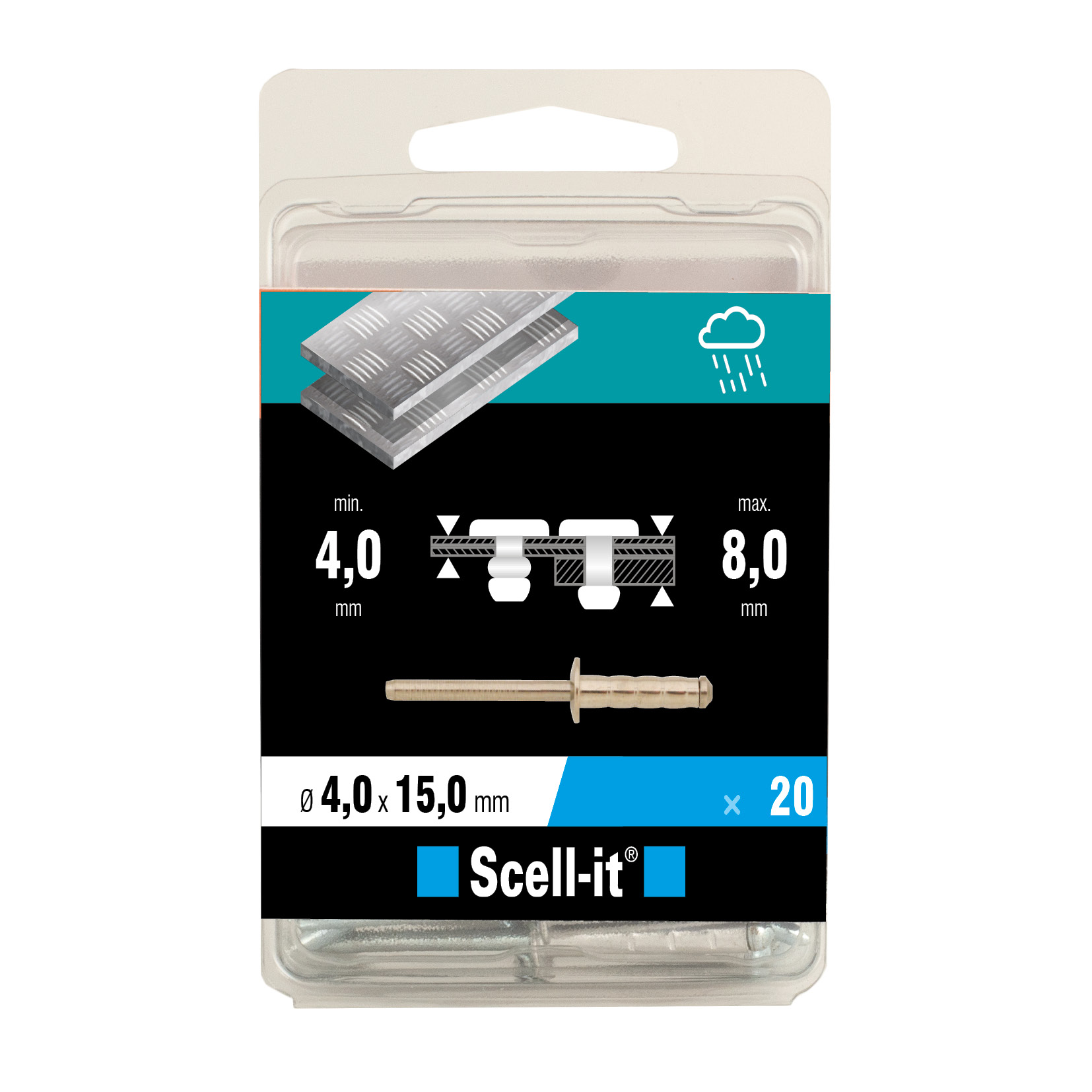 Boîte de 20 rivets multi-serrage Ø 4 x 15 mm - SCELL IT