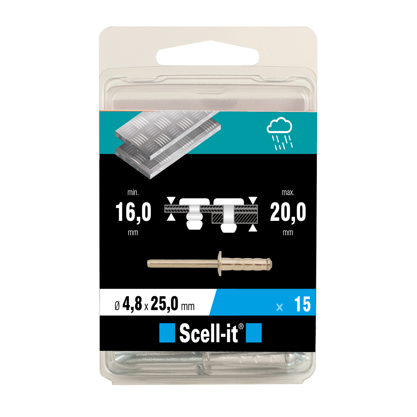 Boîte de 15 rivets multi-serrage Ø 4.8 x 25 mm - SCELL IT