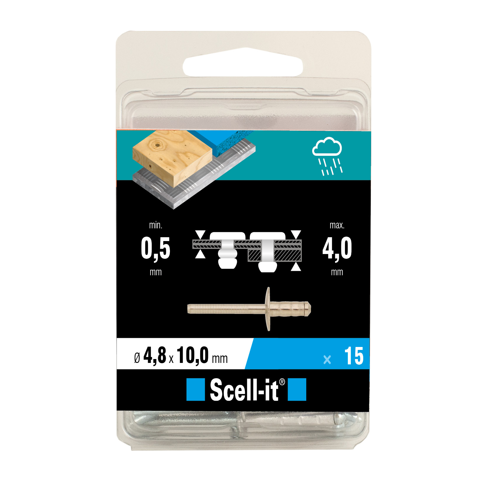 Boîte de 15 rivets multi-serrage  Ø 4,8 x 10 mm - SCELL IT