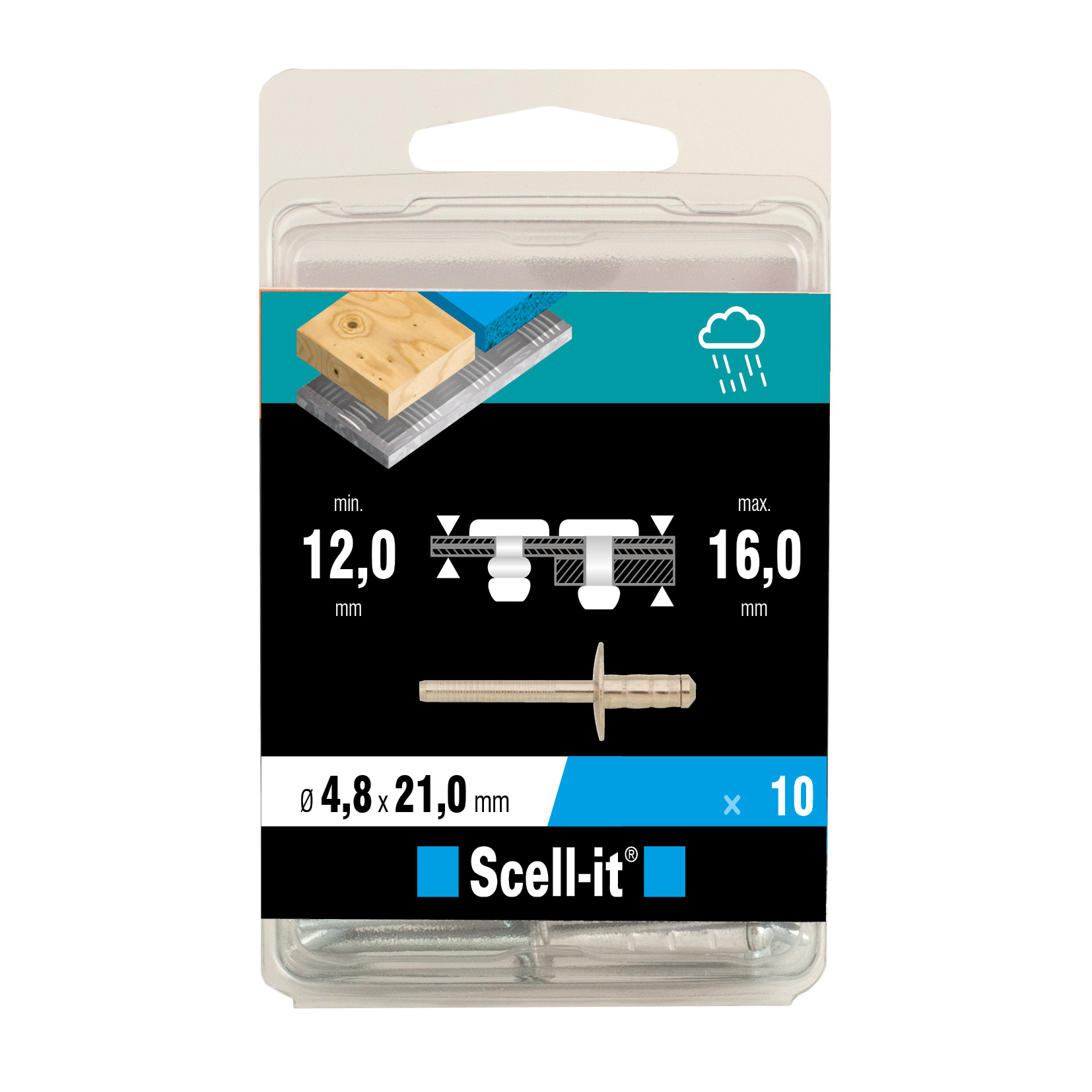 Boîte de 10 rivets multi-serrage Ø 4.8 x 21 mm - SCELL IT