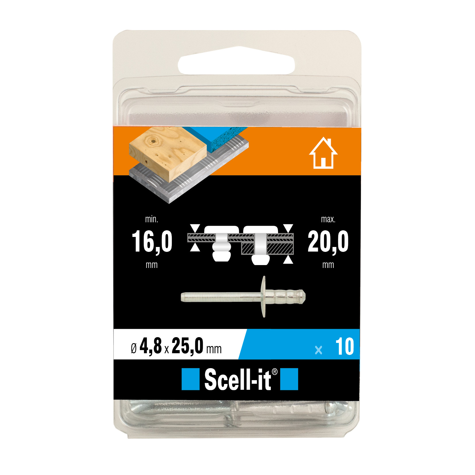 Boîte de 10 rivets multi-serrage Ø 4.8 x 25 mm - SCELL IT