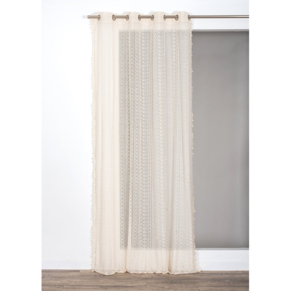 Voilage boheme style macramé avec pompons sur les côtés 140x240cm