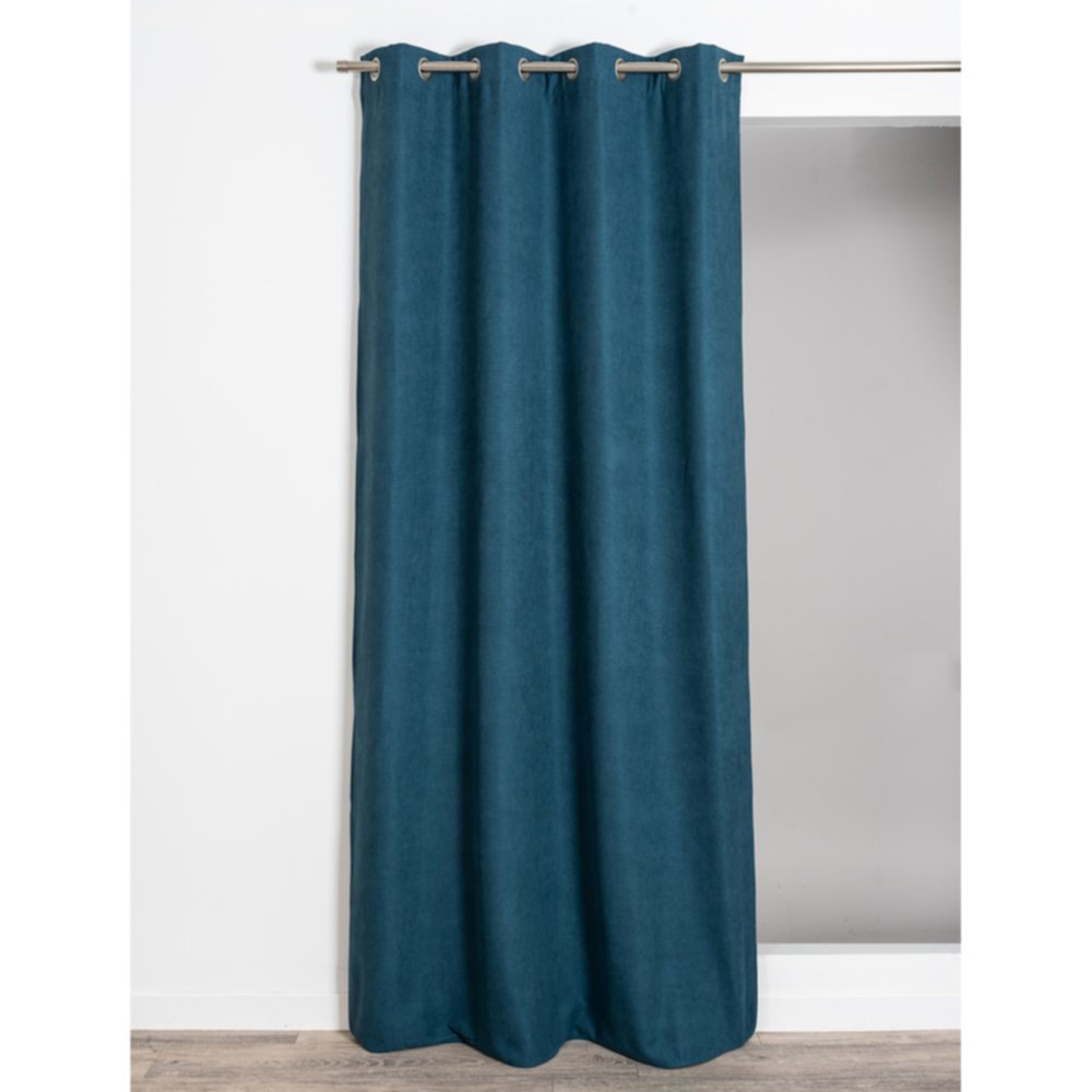 Rideau thermique doublure polaire bleu jean 140x260cm Luna 100% polyester - ROCLE