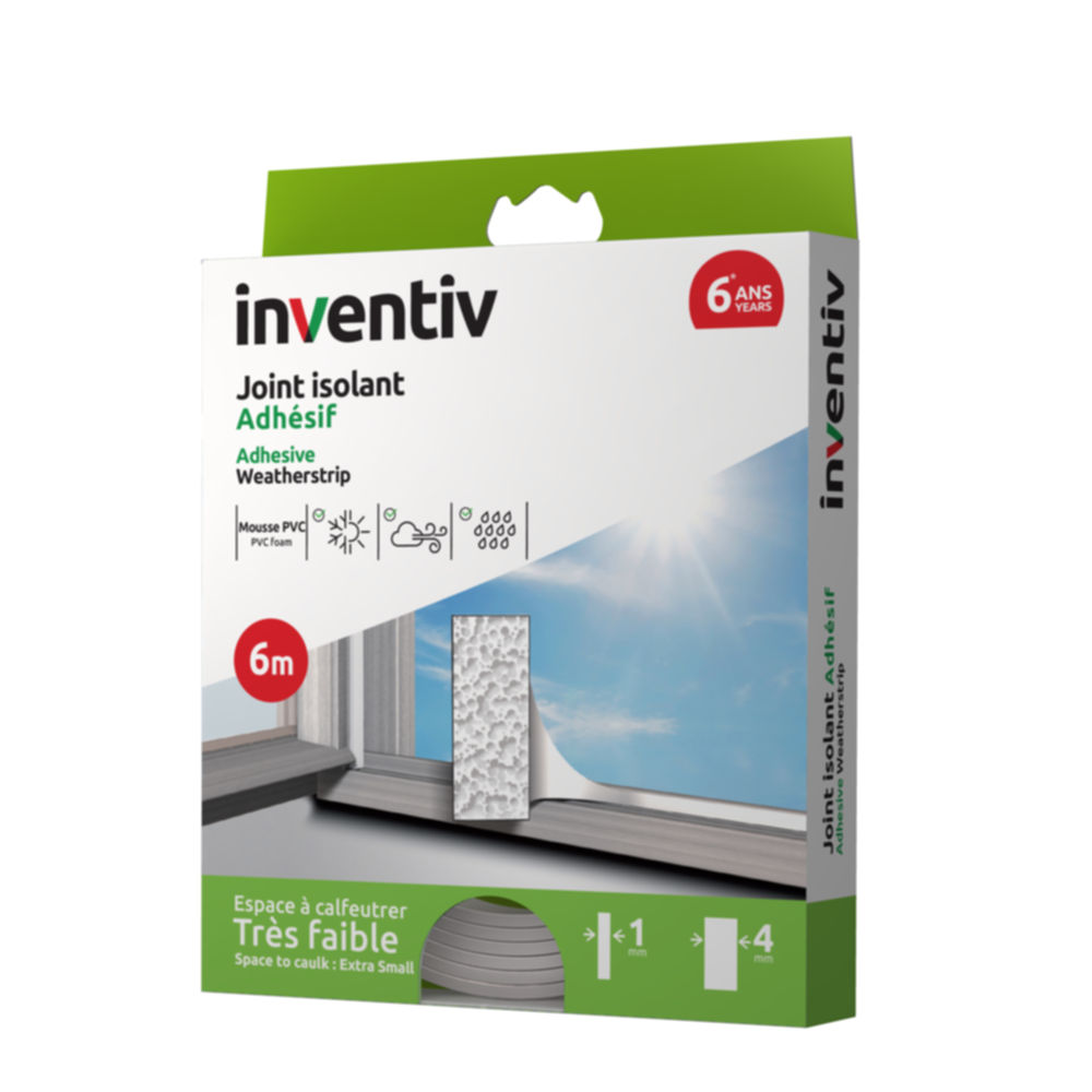 Joint isolant Mousse PVC Adhésif 1-4mm L6m Blanc - INVENTIV