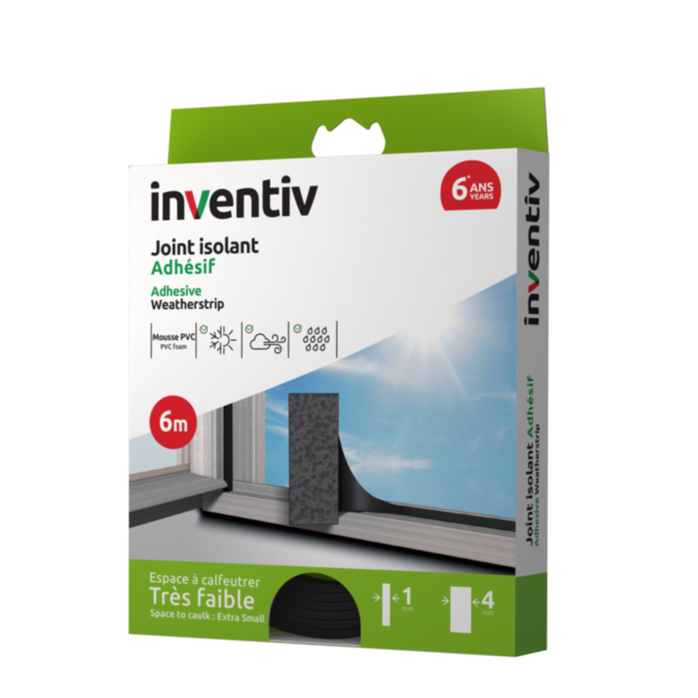 Joint isolant Mousse PVC Adhésif 1-4mm L6m Noir - INVENTIV