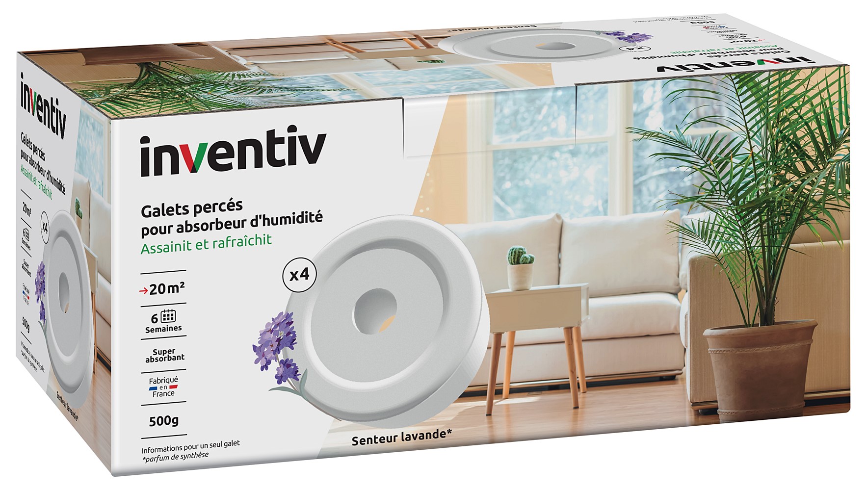 4 recharges absorbeur d'humidité galets percés lavande 500g - INVENTIV