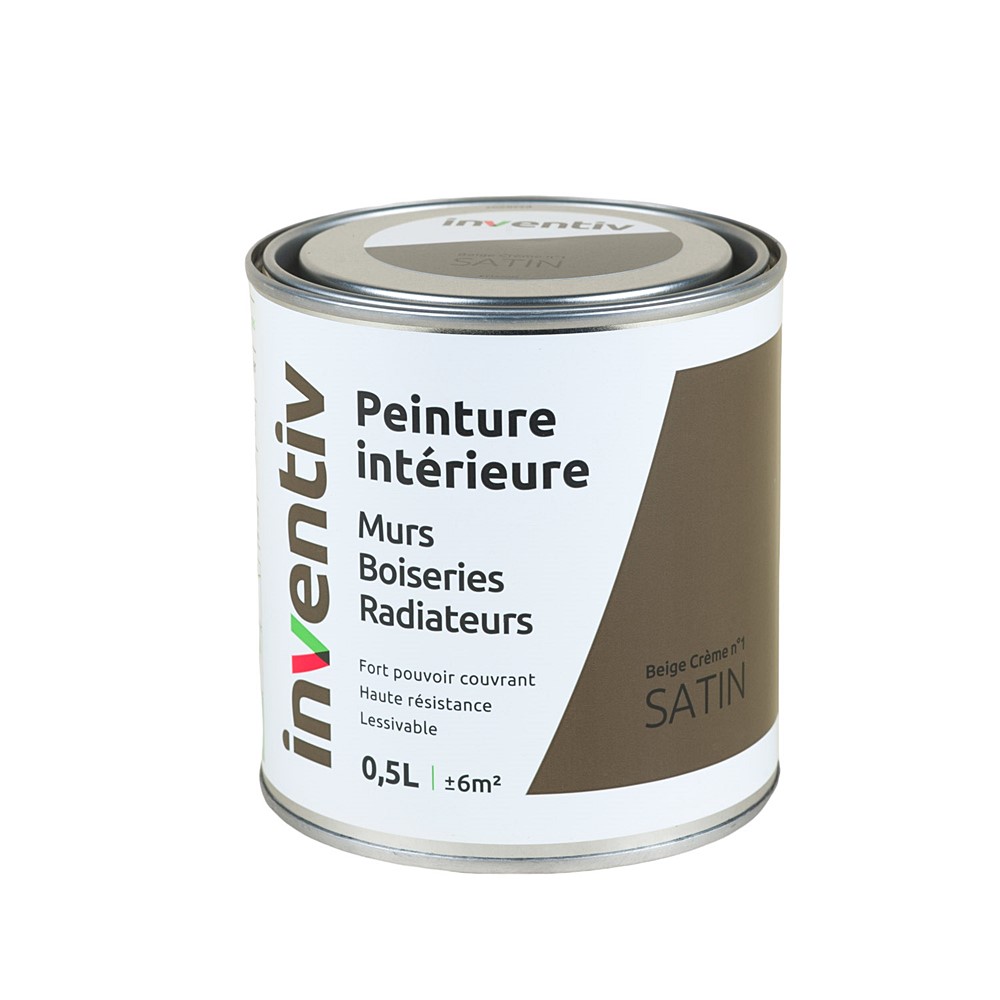 Peinture Murs Boiseries Radiateurs satin 0,5L beige crème 1 - INVENTIV