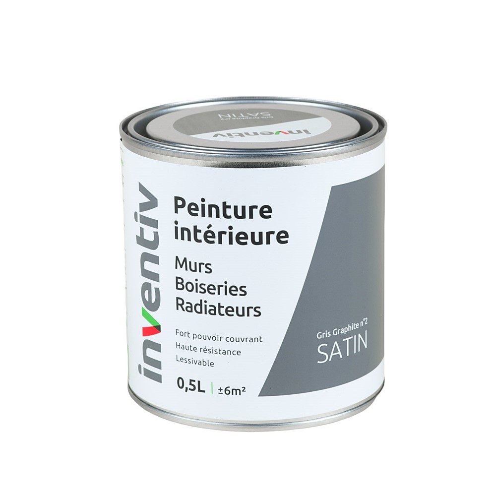 Peinture Murs Boiseries Radiateurs satin 0,5L gris graphite 2 - INVENTIV