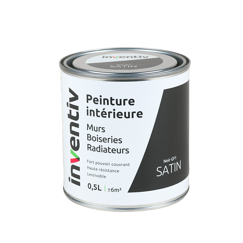 Peinture Murs Boiseries Radiateurs satin 0,5L noir gf1 - INVENTIV