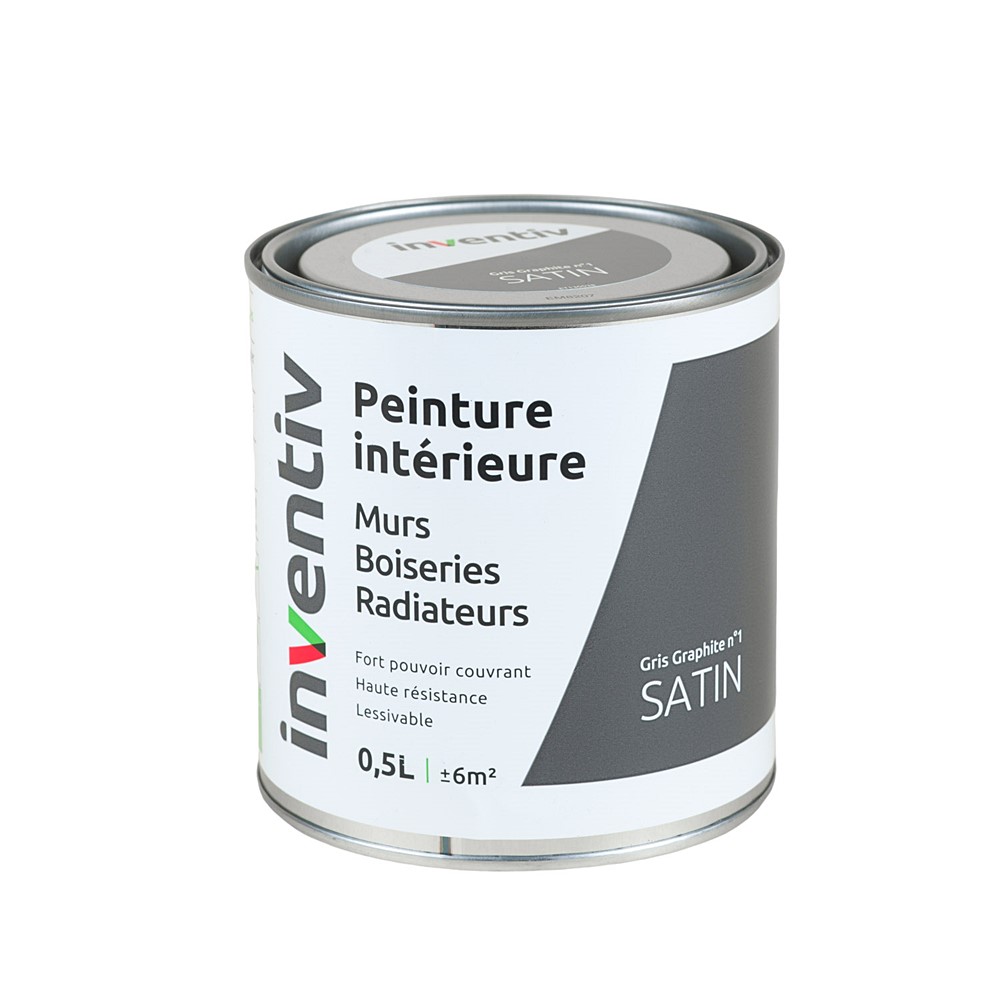 Peinture Murs Boiseries Radiateurs satin 0,5L gris graphite 1 - INVENTIV