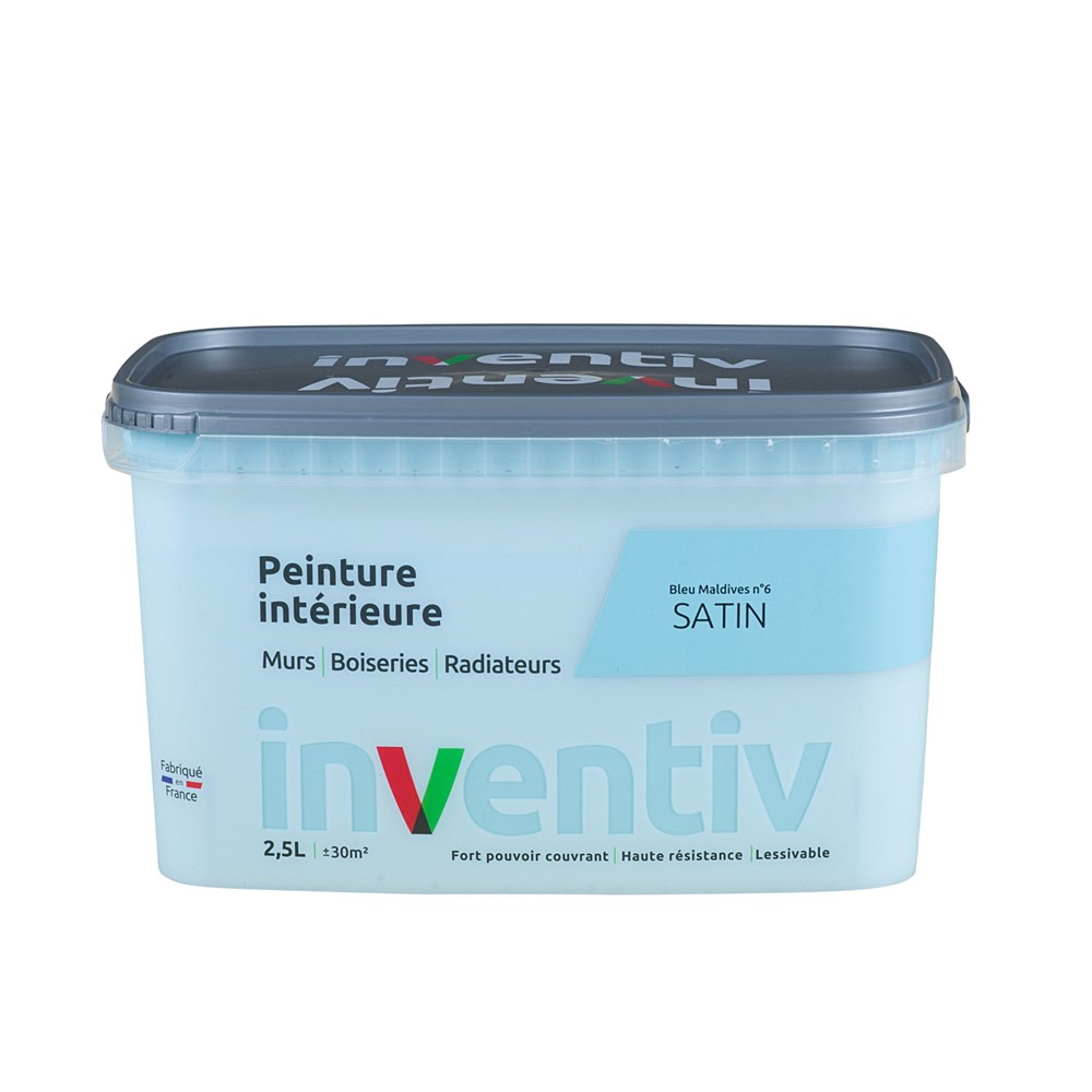 Peinture Murs Boiseries Radiateurs satin 2,5L Bleu maldives 6 - INVENTIV