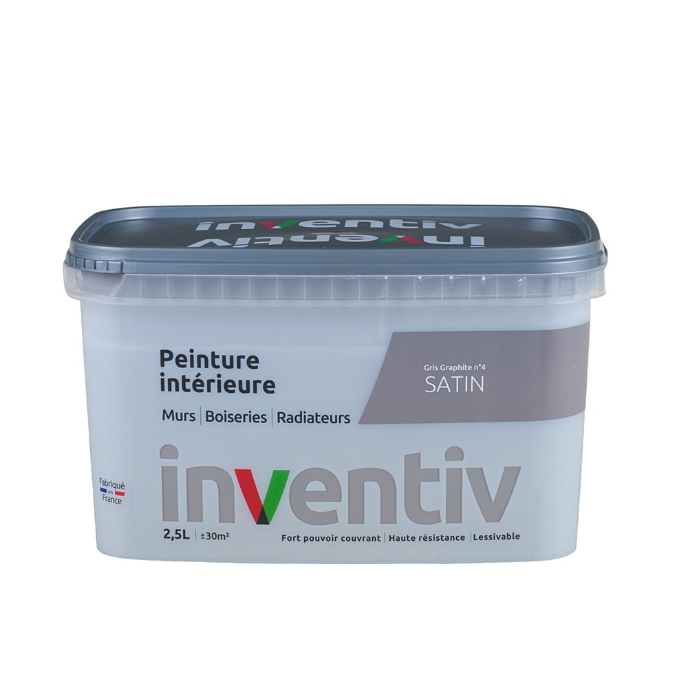 Peinture Murs Boiseries Radiateurs satin 2,5L Gris graphite 4 - INVENTIV