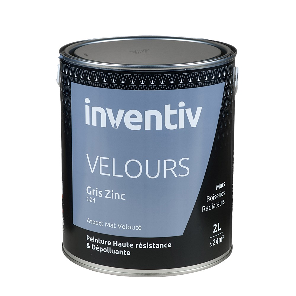 Peinture haute résistance & dépolluante Velours 2L Gris zinc GZ4 - INVENTIV