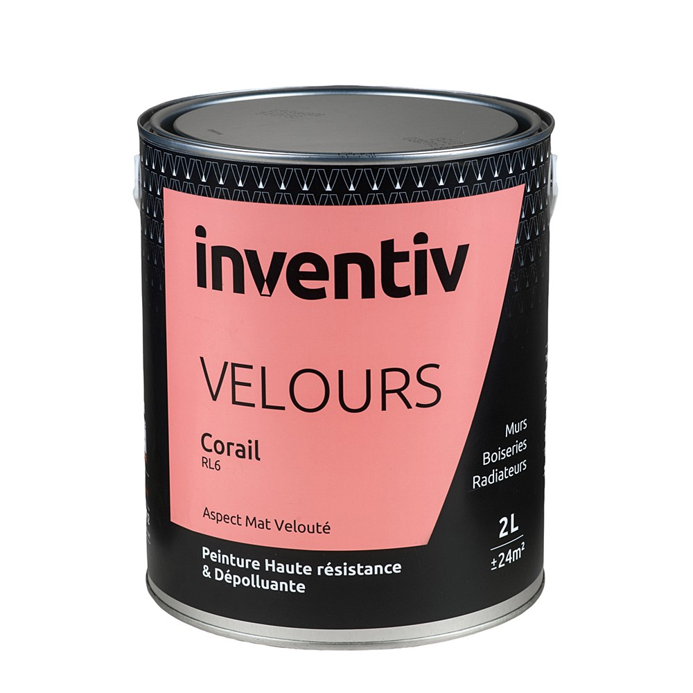 Peinture haute résistance & dépolluante Velours 2L Corail RL6 - INVENTIV