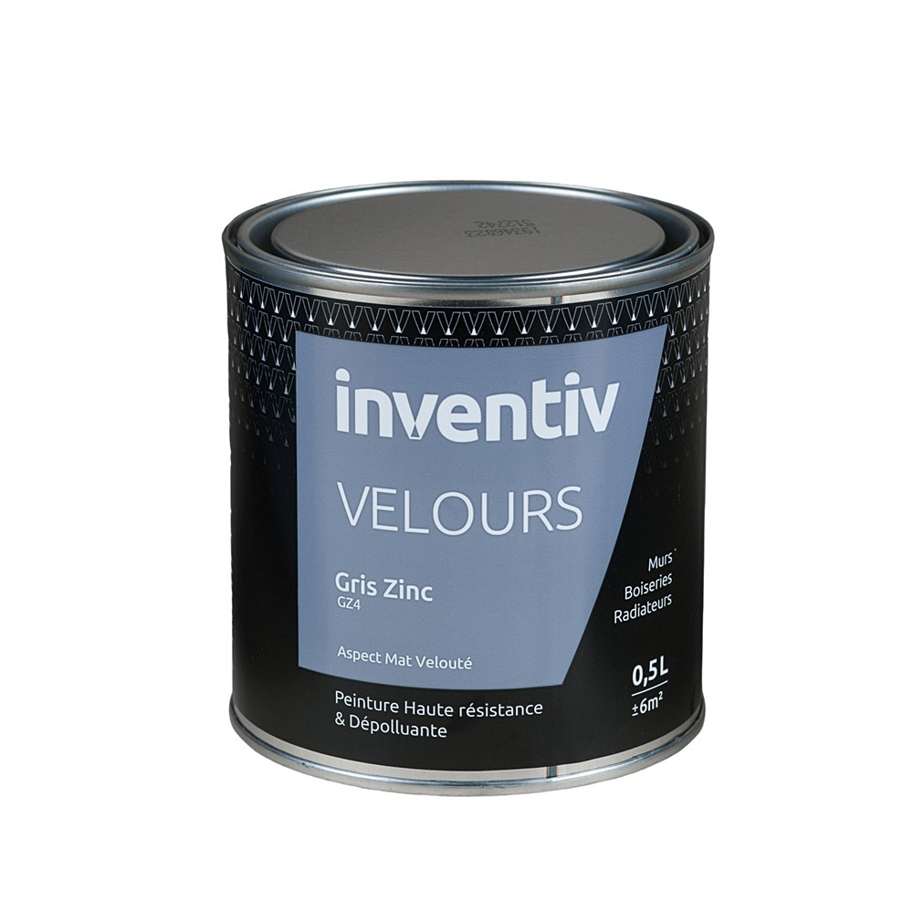 Peinture haute résistance & dépolluante Velours 0,5L Gris zinc GZ4 - INVENTIV