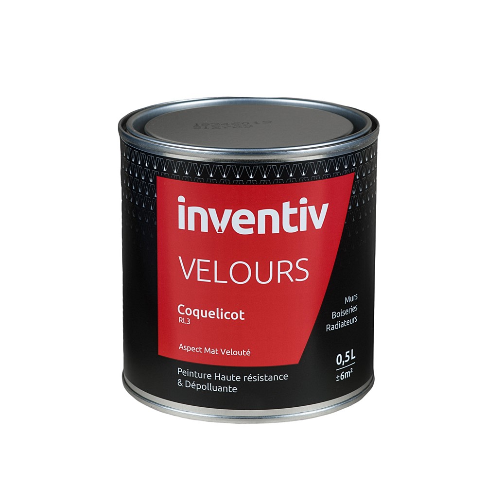 Peinture haute résistance & dépolluante Velours 0,5L Coquelicot RL3 - INVENTIV