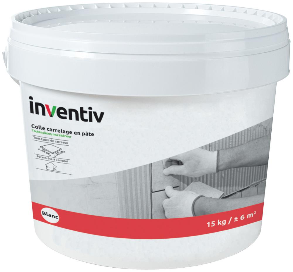Colle carrelage en pâte murs intérieurs D2 blanc 15kg - INVENTIV