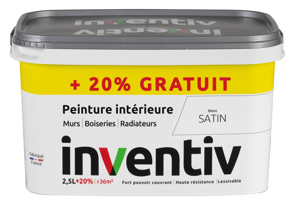 Peinture multisupport Blanc satin 2,5L+0,5L gratuit - INVENTIV