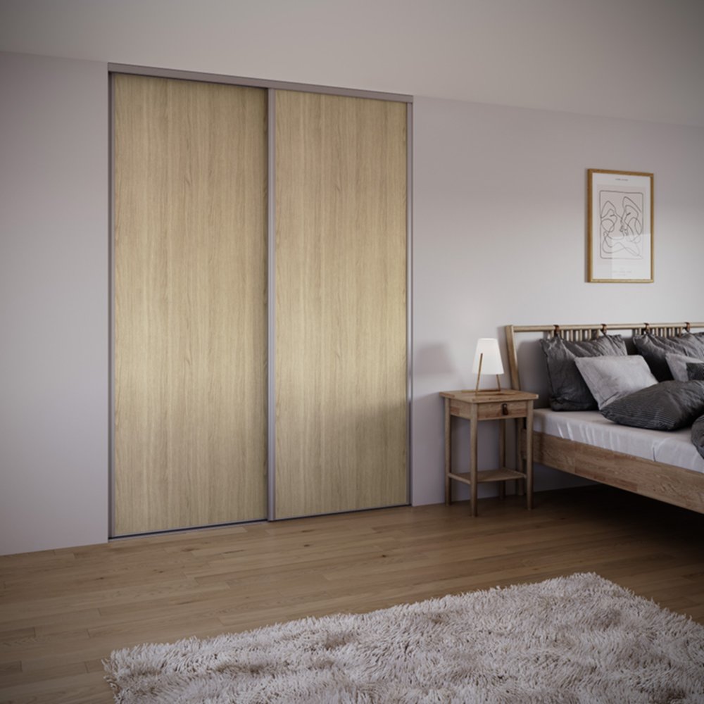 Porte de placard coulissante Chêne Blond profil Gris H.248,5xL.62,2cm - INVENTIV