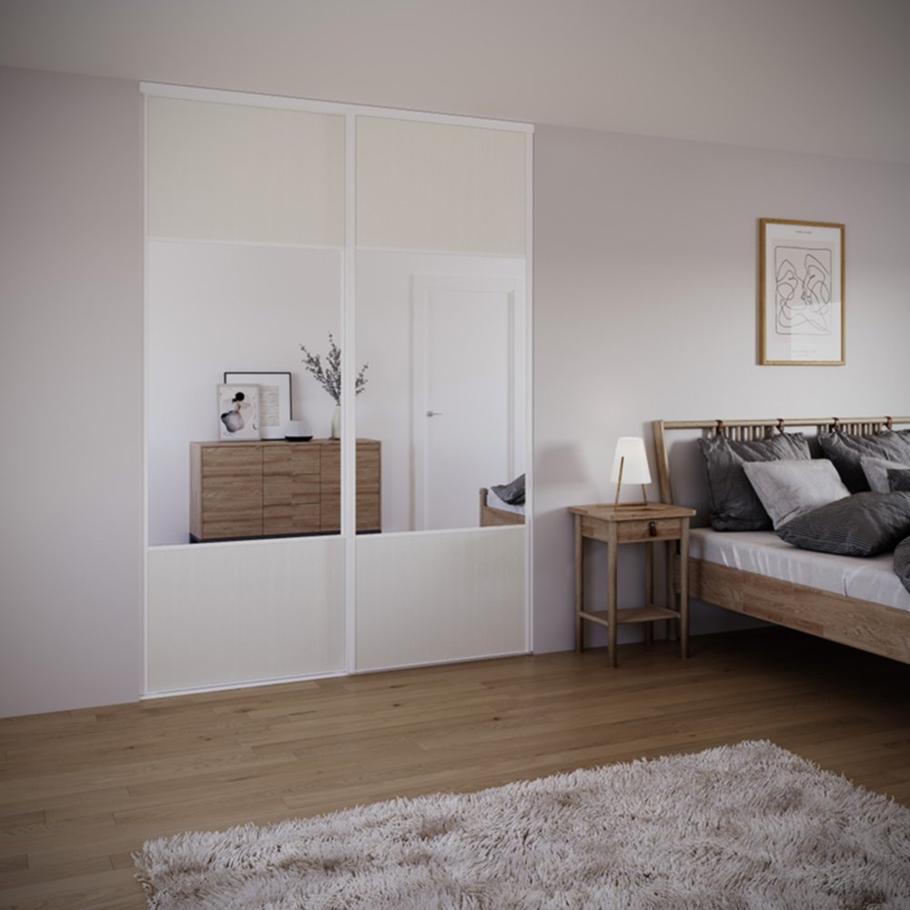 Porte de placard coulissante Miroir/Blanc Architecte profil Blanc H.248,5xL.62,2cm - INVENTIV