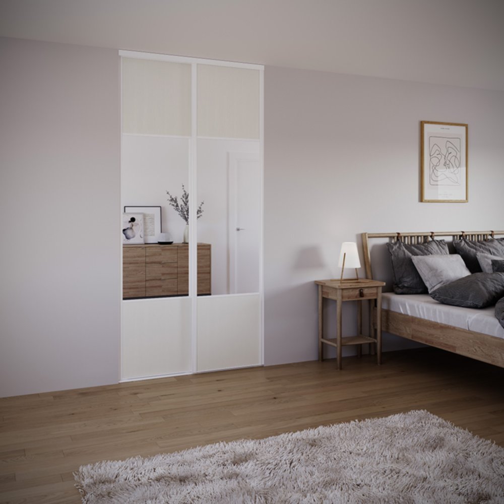 Porte de placard coulissante Miroir/Blanc Architecte profil Blanc H.248,5xL.92,2cm - INVENTIV