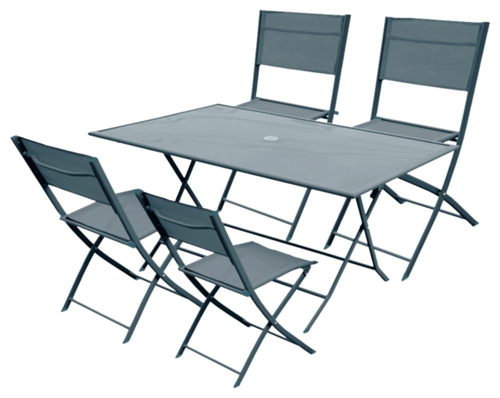 Table de jardin  130x80x71cm + chaises Paris Pliantes gris - INVENTIV