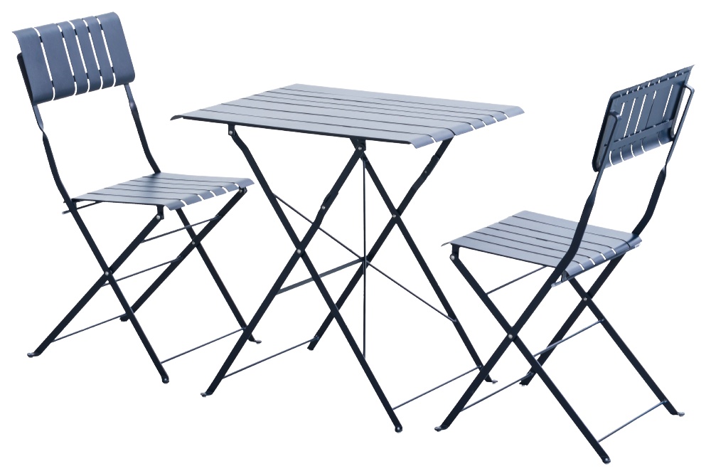 Table de balcon et 2 chaises de jardin acier Zest bleu Caraïbes - INVENTIV