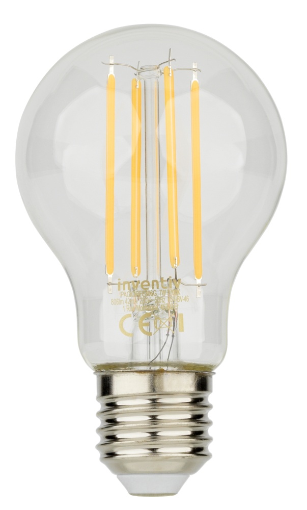 3 ampoules Filament LED A60 Transparent E27 806Lm 60W 2700K Blanc chaud - INVENTIV