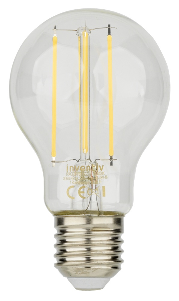 3 ampoules Filament LED Transparent E27 806Lm 60W 4000K Blanc neutre - INVENTIV