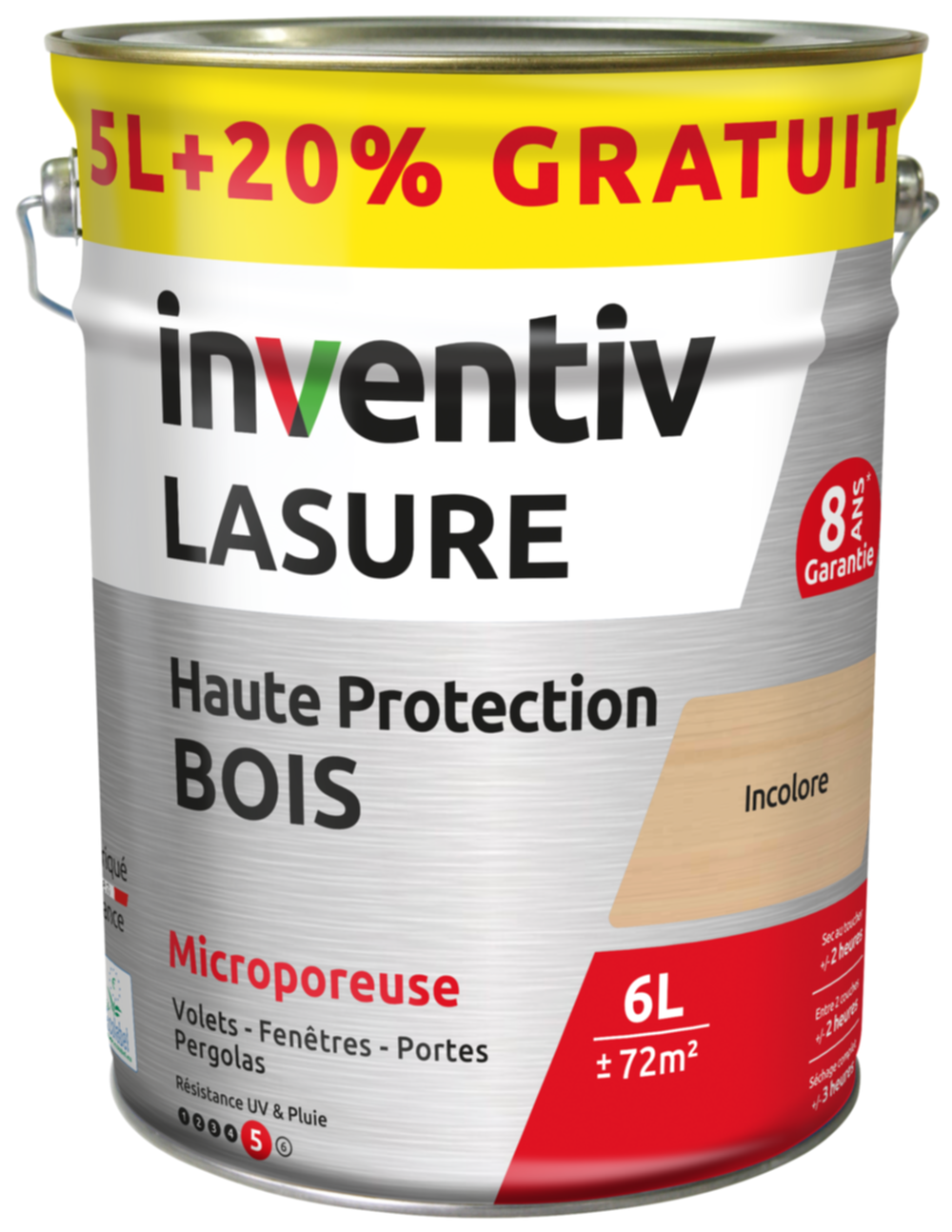 Lasure Haute Protection bois 8 ans chêne clair 5L+20% - INVENTIV