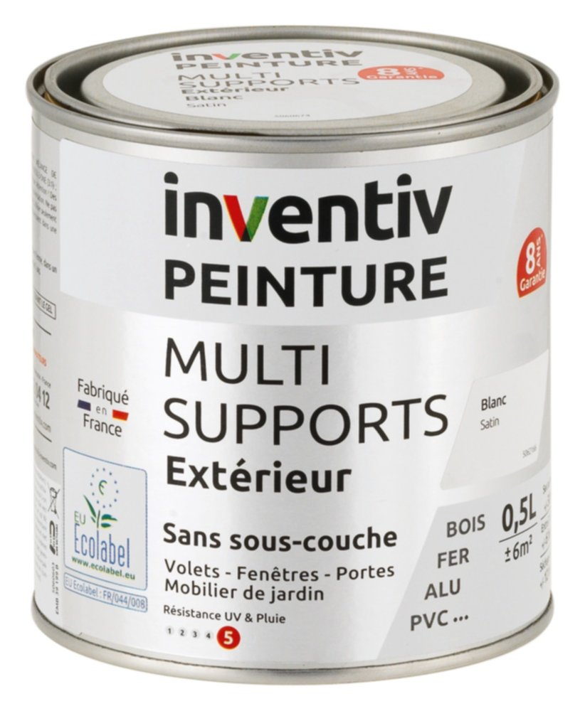 Peinture Extérieure Bois Fer Plastique Blanc Satiné 0,5L - INVENTIV