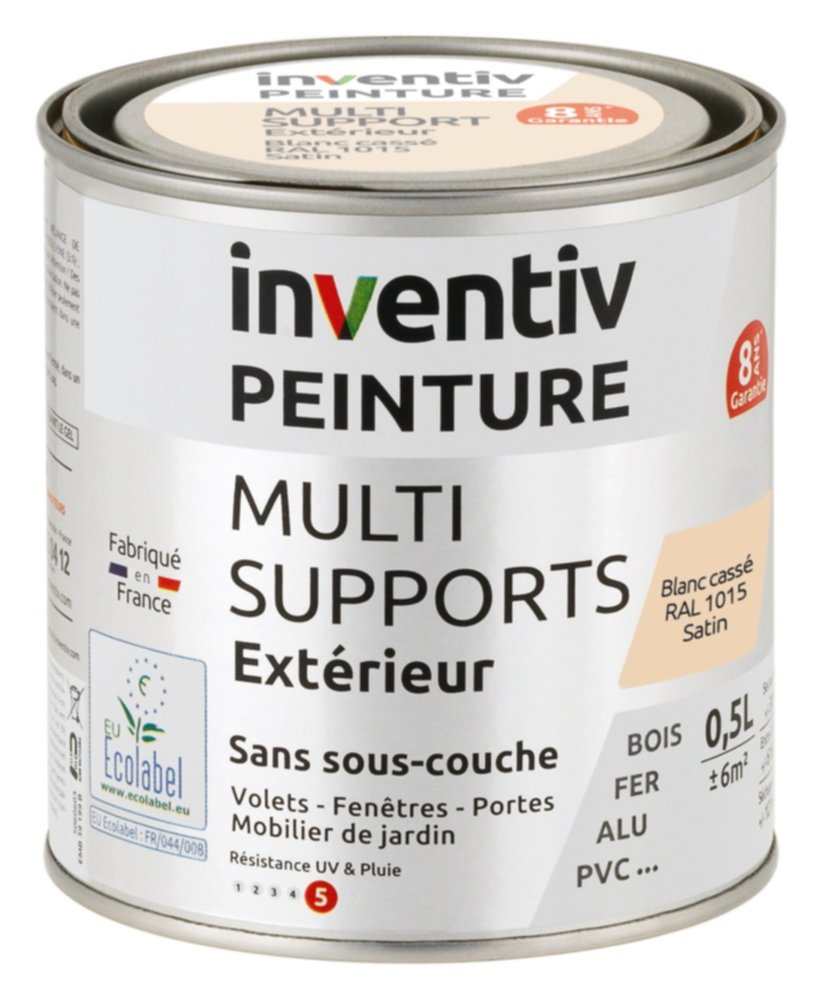 Peinture Extérieure Bois Fer Plastique Blanc Cassé Satiné 0,5L - INVENTIV