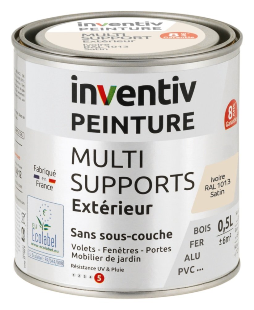 Peinture Extérieure Bois Fer Plastique Ivoire Satiné 0,5L - INVENTIV