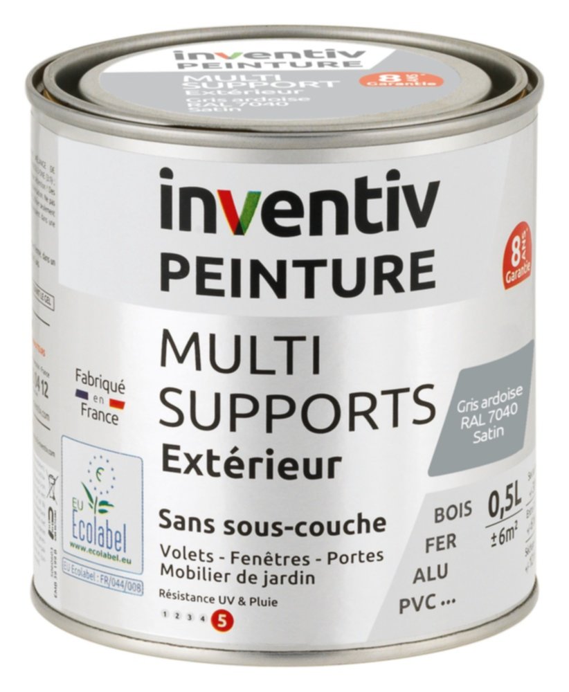 Peinture Extérieure Bois Fer Plastique Gris Ardoise Satiné 0,5L - INVENTIV