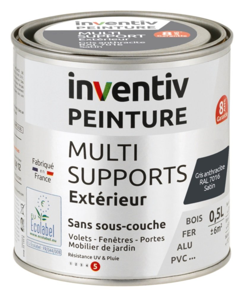 Peinture Extérieure Bois Fer Plastique Anthracite Satiné 0,5L - INVENTIV