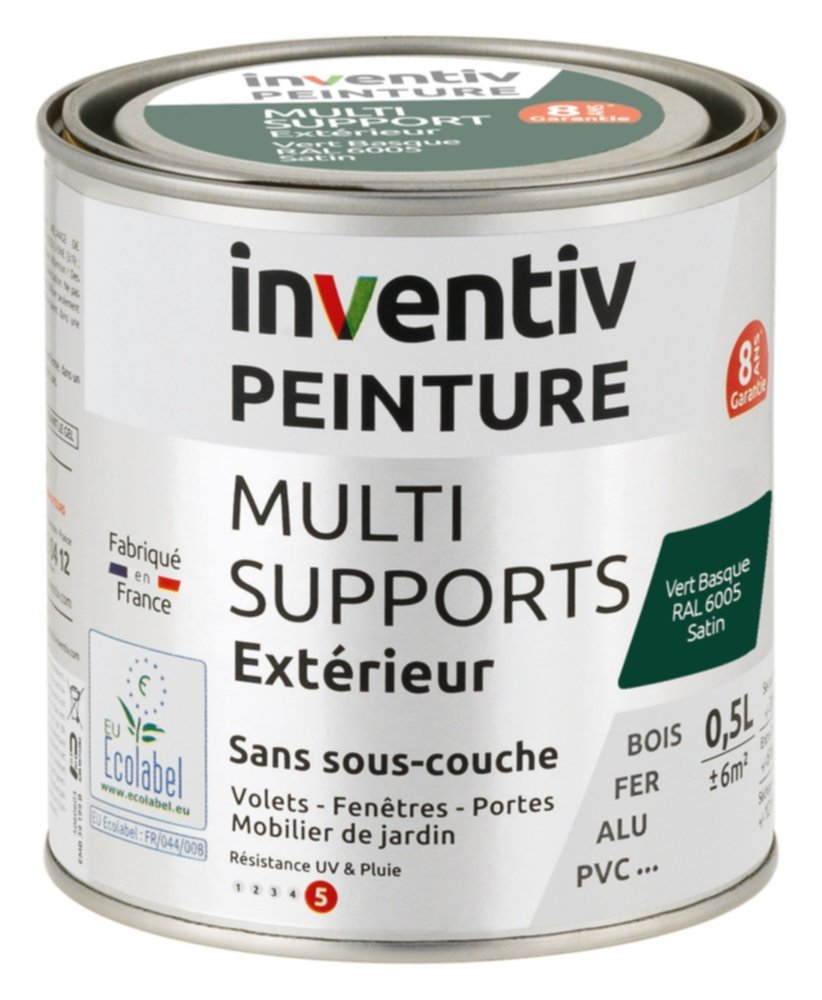 Peinture Extérieure Bois Fer Plastique Vert Basque Satiné 0,5L - INVENTIV