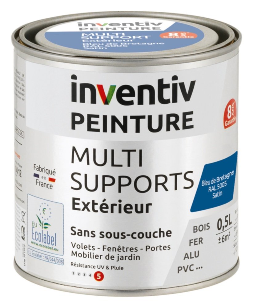 Peinture Extérieure Bois Fer Plastique Bleu Bretagne Satiné 0,5L - INVENTIV