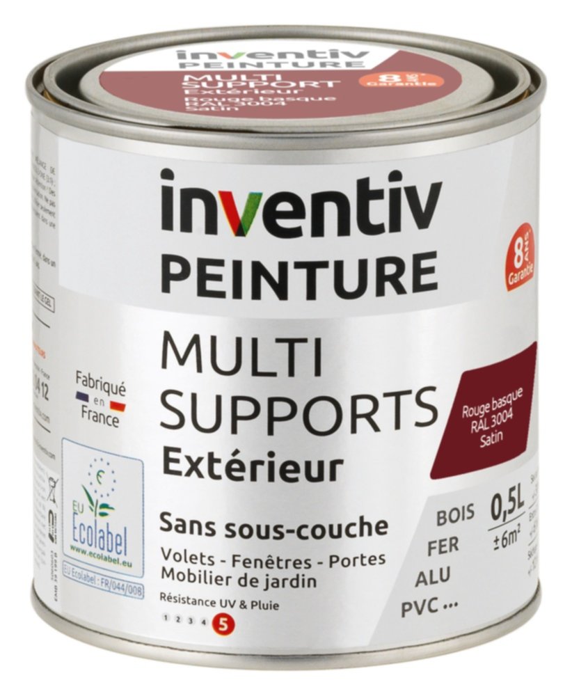 Peinture Extérieure Bois Fer Plastique Rouge Basque Satiné 0,5L - INVENTIV