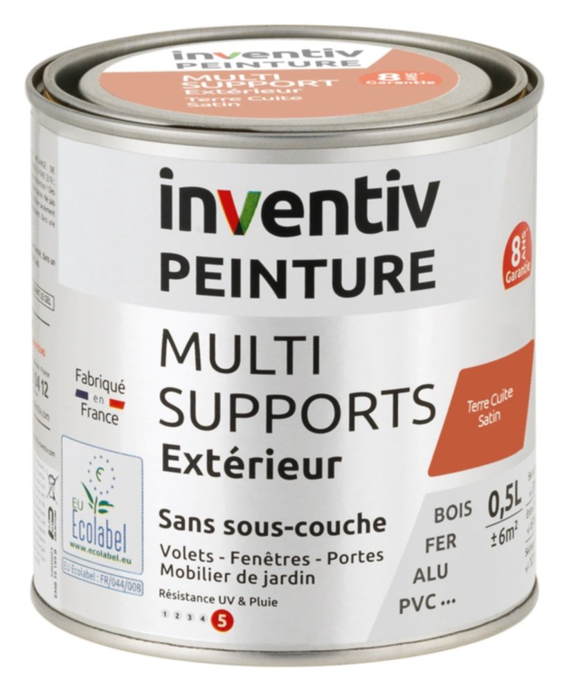 Peinture Extérieure Bois Fer Plastique Terre Cuite Satiné 0,5L - INVENTIV